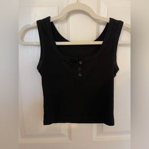 Black Ribbed Tank with Buttons